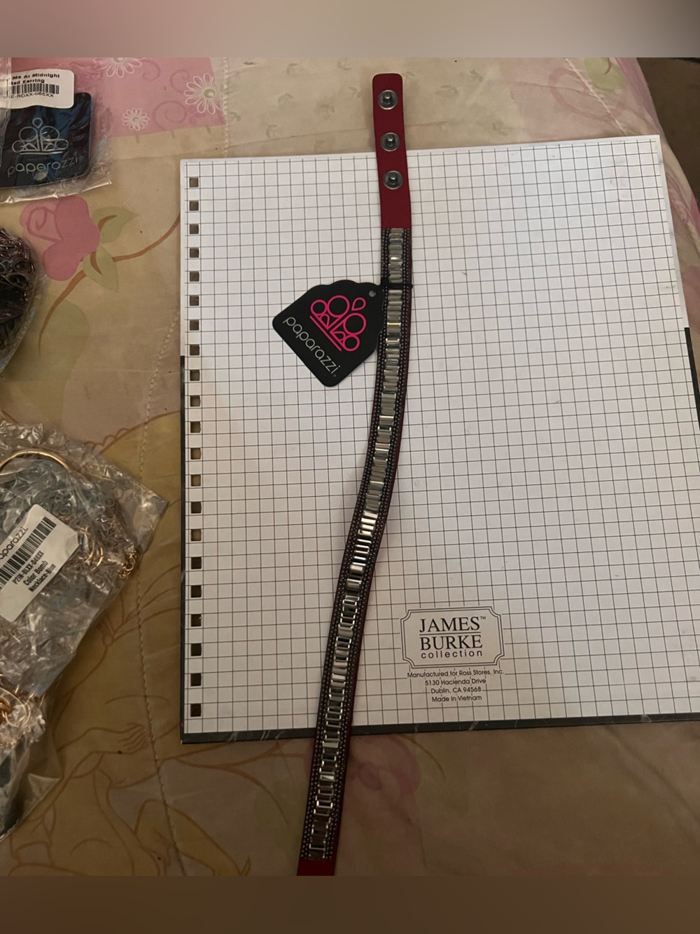 Paparazzi Red Bracelet with Gunmetal Beaded Center